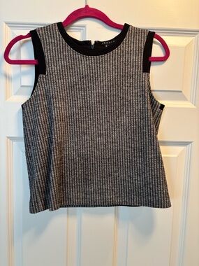 Theory Black and White Herringbone Top with Black Trim